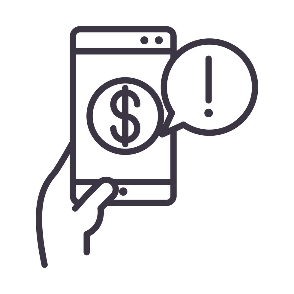 smartphone geld app waarschuwing apparaat technologie dunne lijn stijl ontwerp icoon vector