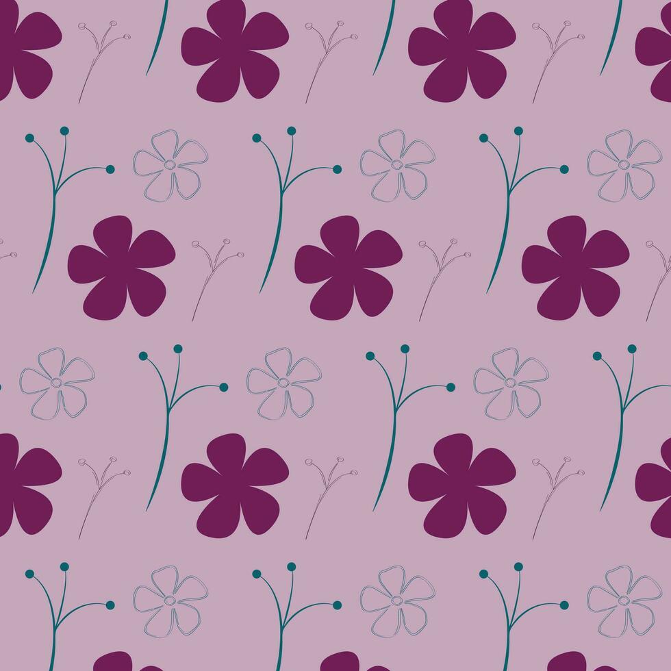 Purper bloemen met een naadloos patroon Aan Purper achtergrond. herhalen Purper bloemen vector illustratie