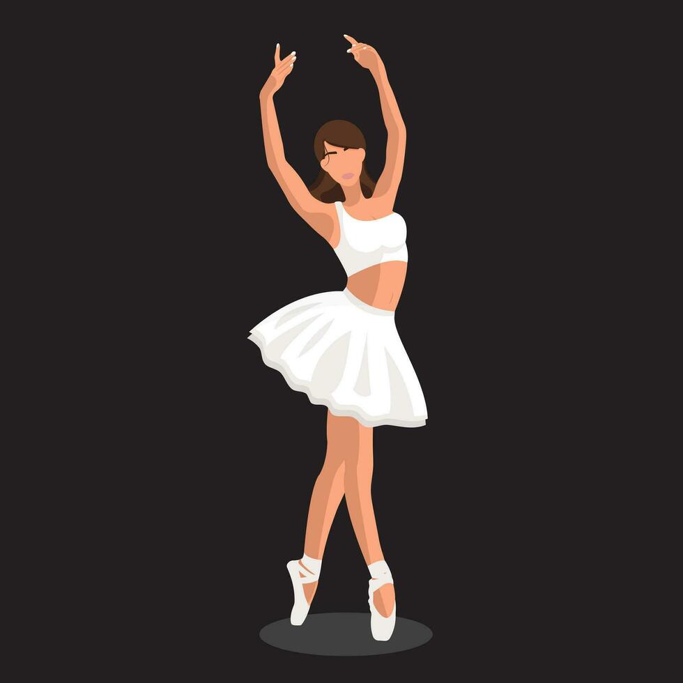 vector illustratie klassiek ballet. Kaukasisch wit vrouw ballet danser in wit tutu en pointe schoenen dansen Aan zwart achtergrond. mooi jong gezichtsloos ballerina in een vlak stijl