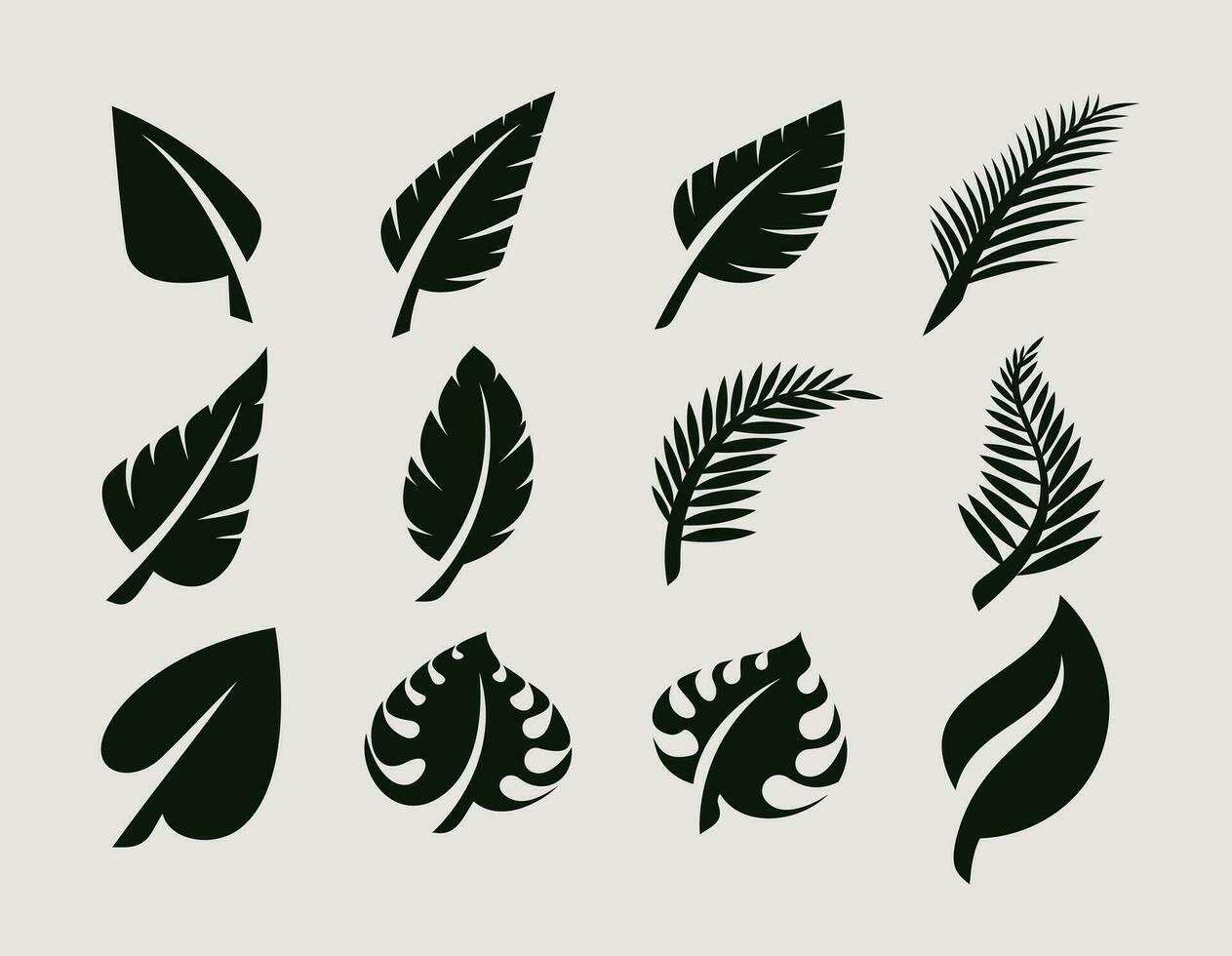 silhouet van biologisch blad ontwerp sjabloon. natuurlijk eco blad en palm icoon set. vector