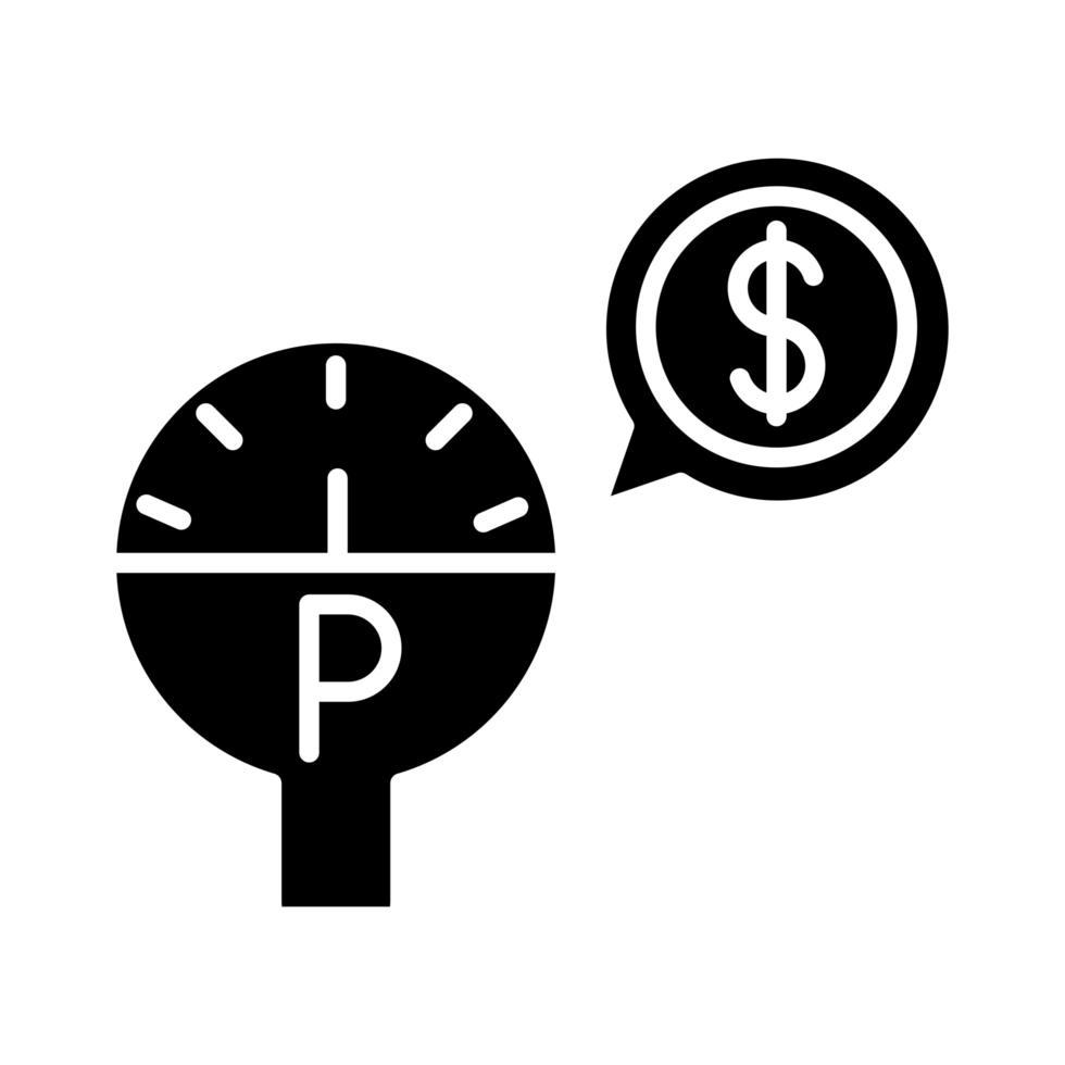 parkeermeter apparaat geld vervoer silhouet stijl pictogram ontwerp vector