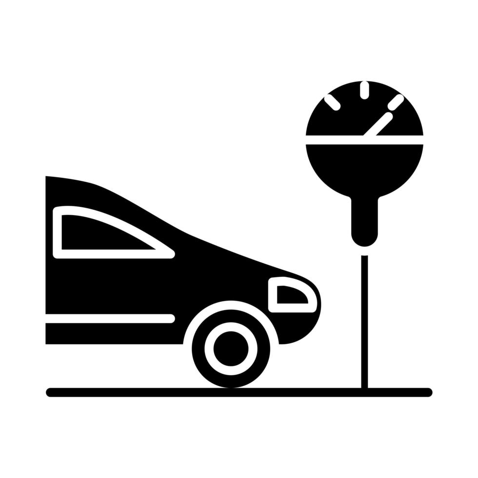 parkeren auto voorzijde meter vervoer silhouet stijl pictogram ontwerp vector