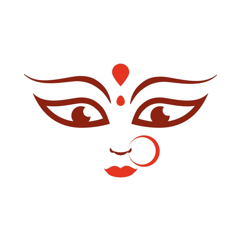 godin durga gezicht in happy navratri platte stijlicoon vector