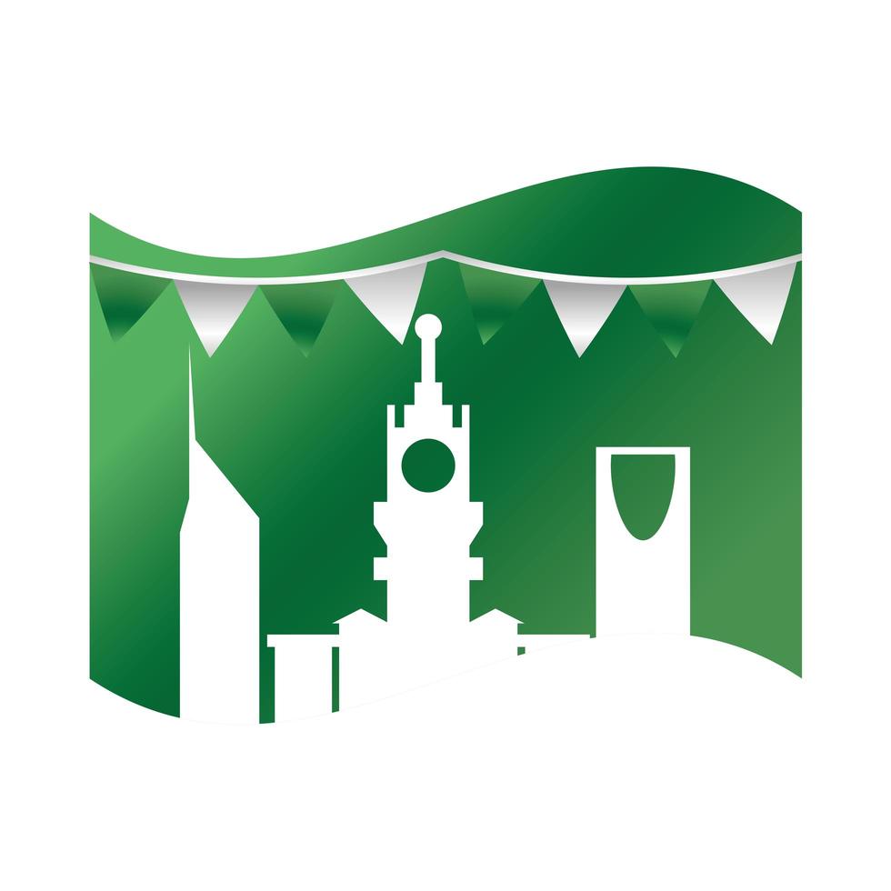 saoedi-arabië nationale dag groen silhouet stad vlag wimpels verloop stijlicoon vector