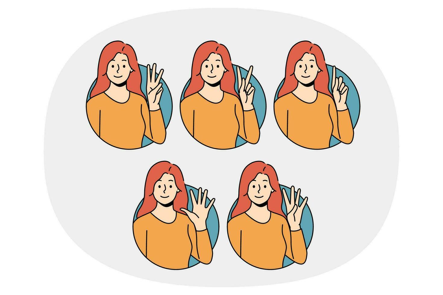 glimlachen vrouw tonen getallen met hand- gebaar vector