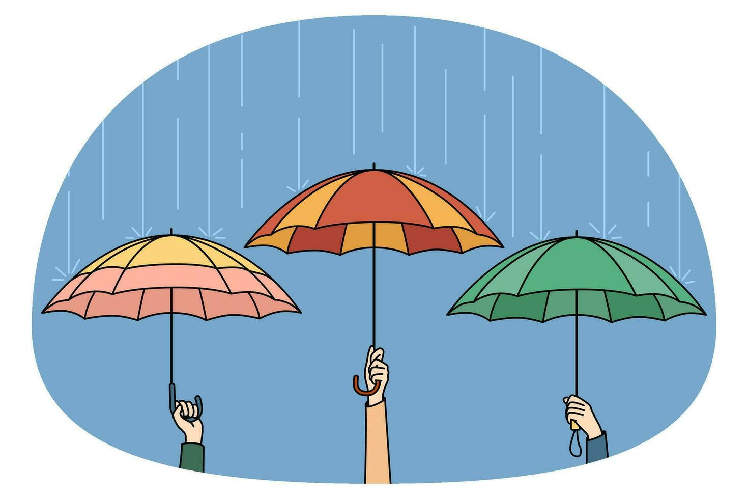 mensen Holding paraplu's Aan regenachtig weer vector