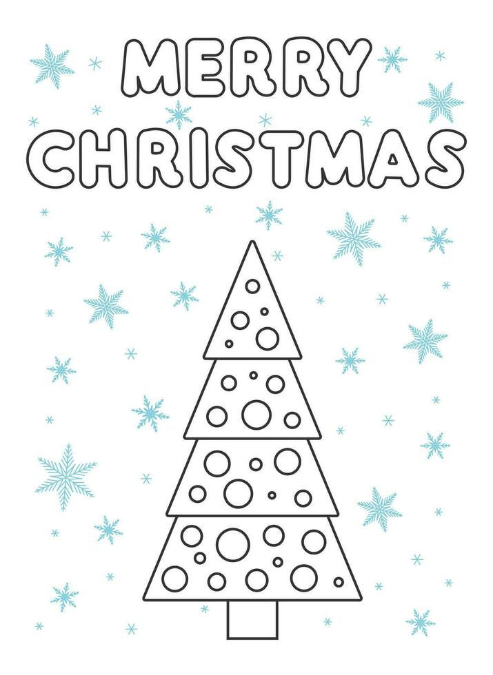 vector illustratie. vrolijk Kerstmis en nieuw jaar groet kaart, poster, vakantie omslag. Kerstmis ontwerp met mooi sneeuwvlokken en een feestelijk Kerstmis boom in de stijl van lineair kunst.