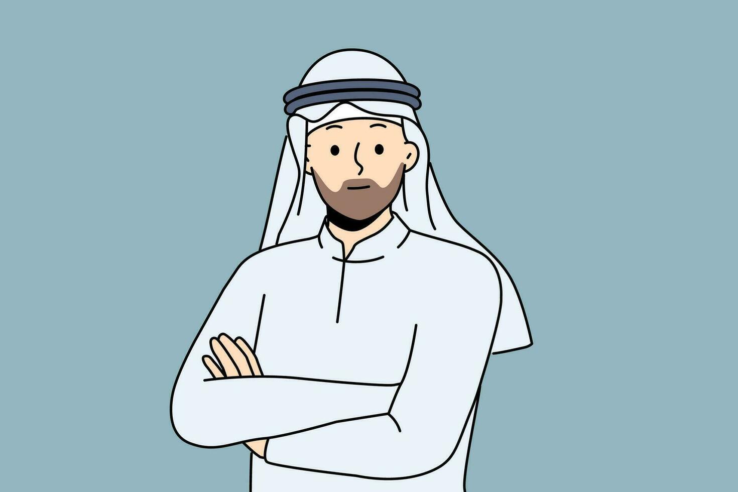 glimlachen Arabisch Mens in traditioneel nationaal kostuum. gelukkig Arabisch gebaard mannetje in etnisch hoofddeksels en kleren. vector illustratie.