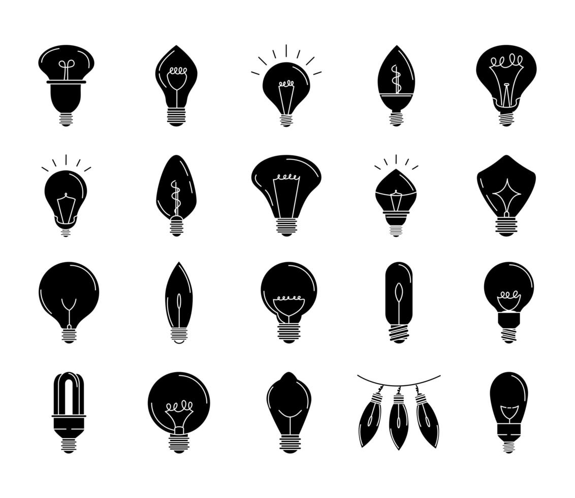 elektrische gloeilamp eco idee metafoor geïsoleerde lijn stijl iconen set vector