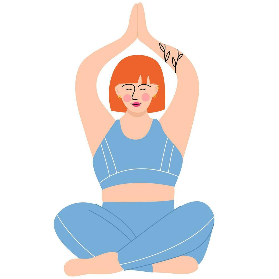 gelukkig yoga plus grootte vrouw. gelukkig lichaam positief concept. verschillend is mooi. aantrekkelijk te zwaar vrouw. vector