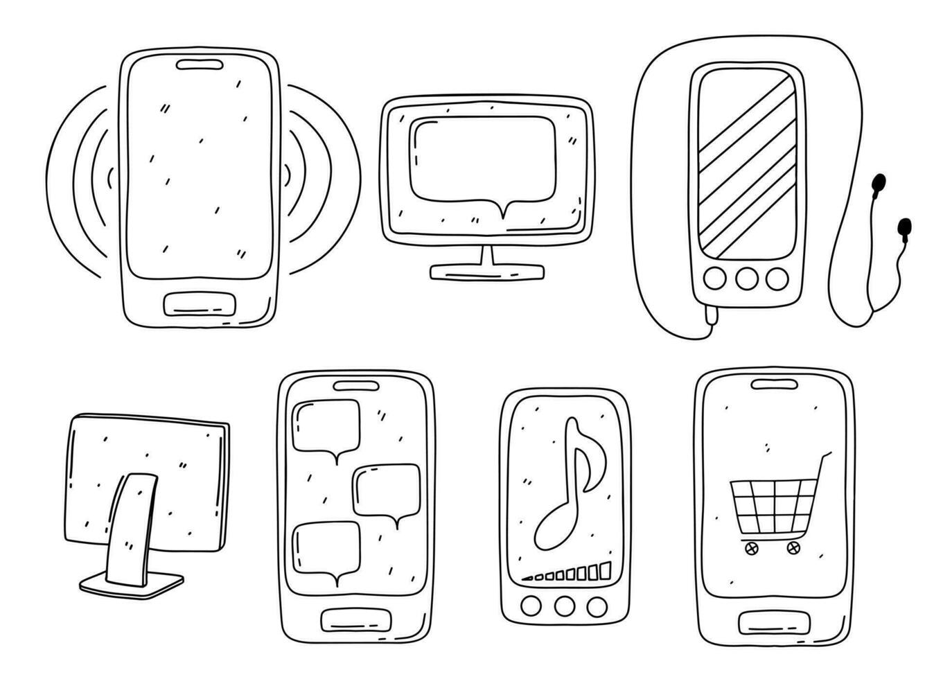 reeks van elektronisch apparaten voor Verbinden internetten. hand- getrokken tekening stijl. vector illustratie geïsoleerd Aan wit. kleur bladzijde.