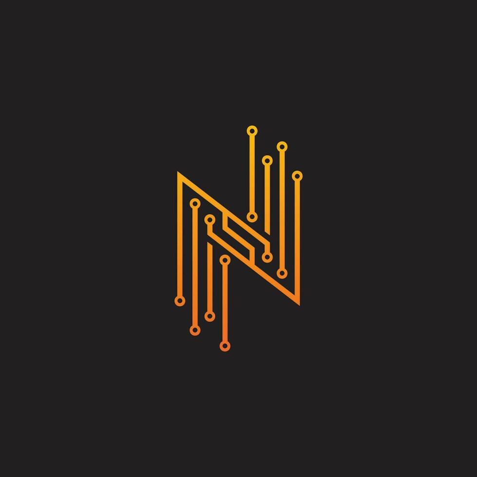 brief n logo ontwerp sjabloon, technologie, elektronica, digitaal, logo vector