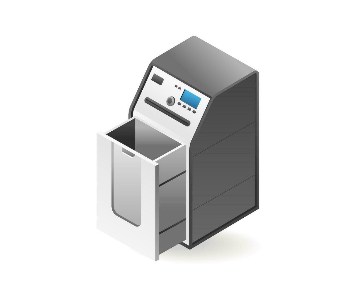 technologie papier shredder concept isometrische illustratie vector