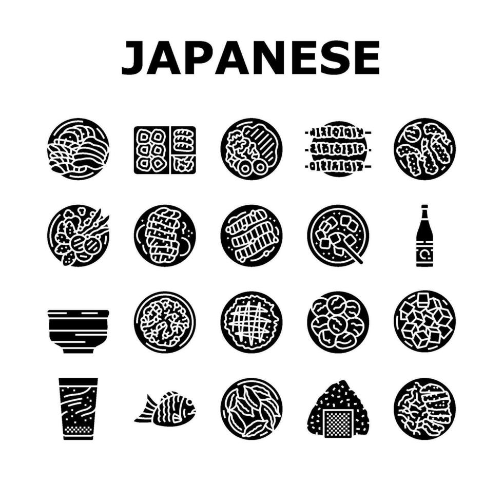 Japans voedsel Aziatisch maaltijd pictogrammen reeks vector