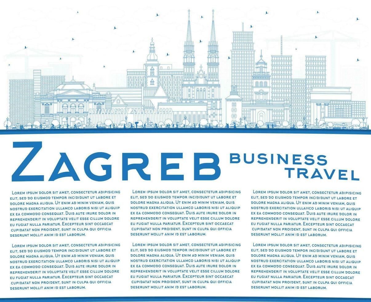 schets Zagreb Kroatië stad horizon met blauw gebouwen en kopiëren ruimte. vector