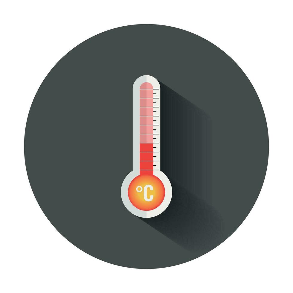 thermometer icoon. doel vlak vector illustratie met lang schaduw.
