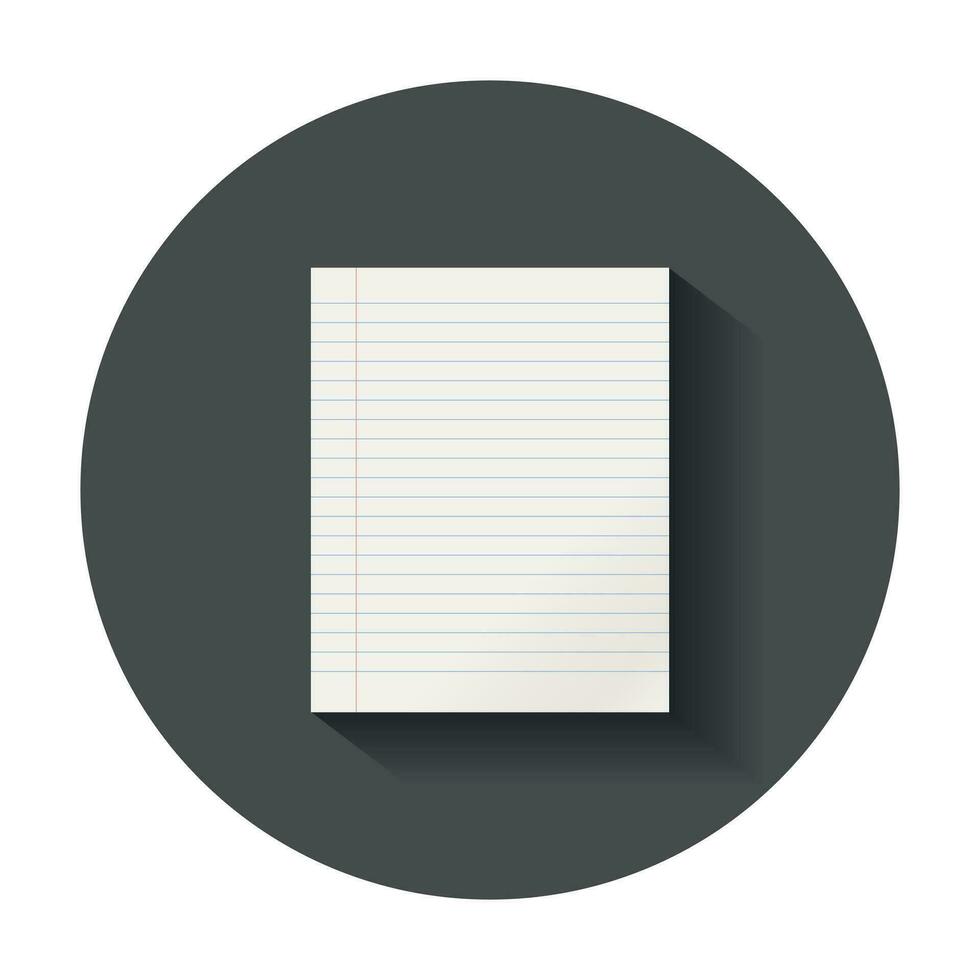 realistisch sjabloon papier vel met lijn. kantoor notitieboekje met lang schaduw. vector