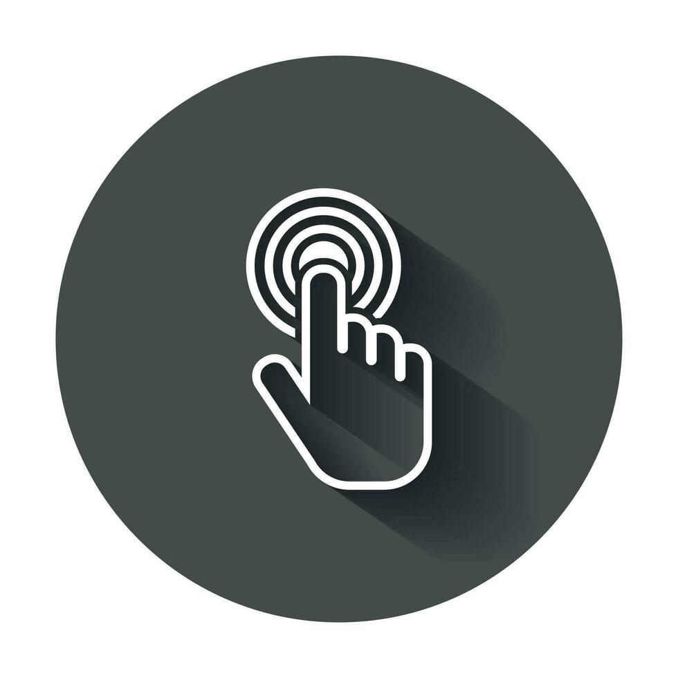 Klik hand- icoon. cursor vinger teken vlak vector. illustratie met lang schaduw. vector