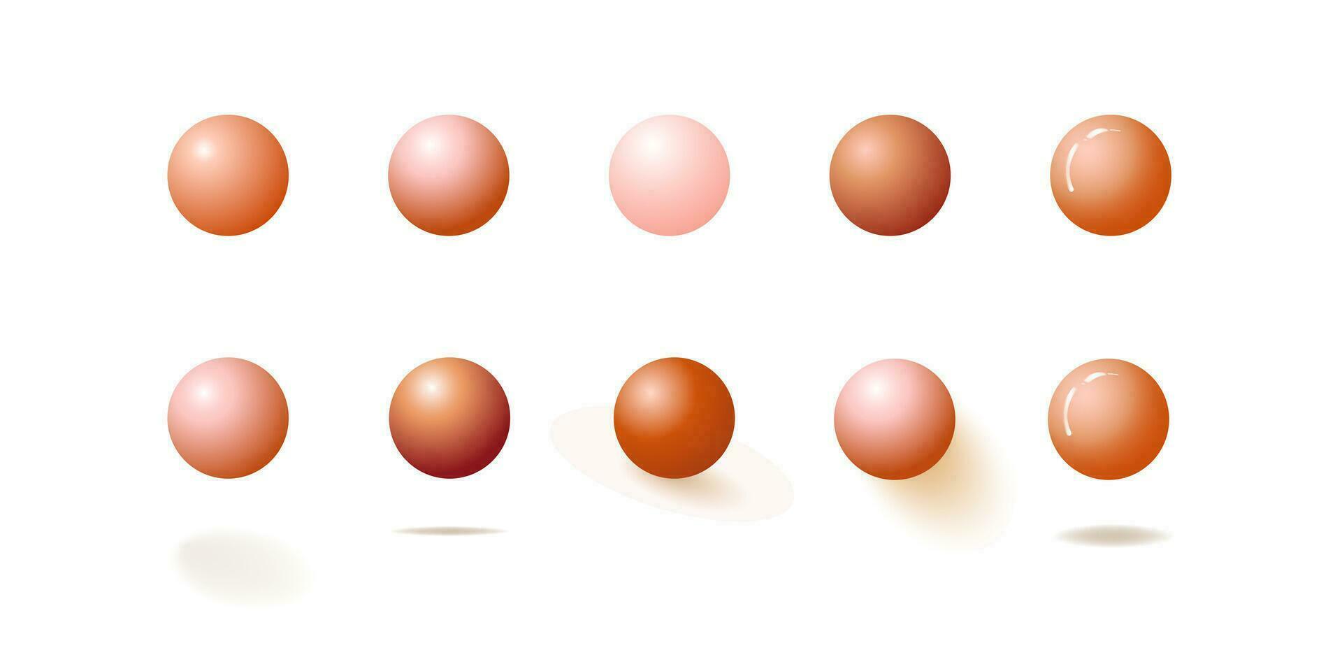 verzameling van oranje rood helling 3d weergegeven bubbel bollen met verschillend perspectief van schaduwen, geïsoleerd Aan wit achtergrond. bewerkbare vector illustratie.