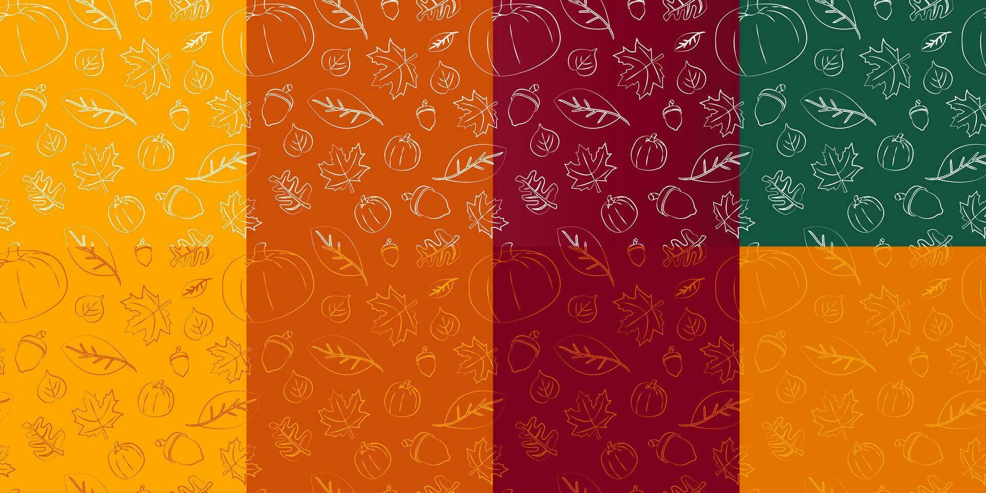 reeks van herfst hand getekend patroon Aan geassorteerd vallen kleuren. herfst bladeren, esdoorn- bladeren, eikel, pompoen. vallen patroon vector illustratie. eps 10.