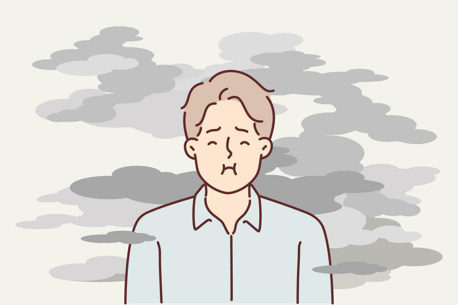 Mens staat in rook en probeert naar houden adem naar vermijden krijgen schadelijk stoffen in longen. concept milieu problemen veroorzaakt door Woud branden of uitlaat van industrieel ondernemingen vector