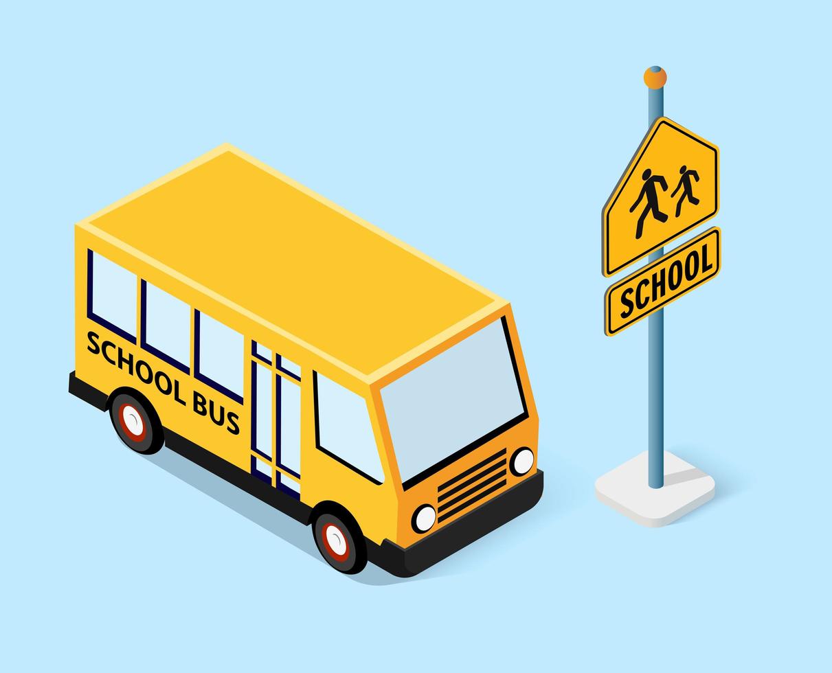 isometrische schoolbus stedelijke infrastructuur vector