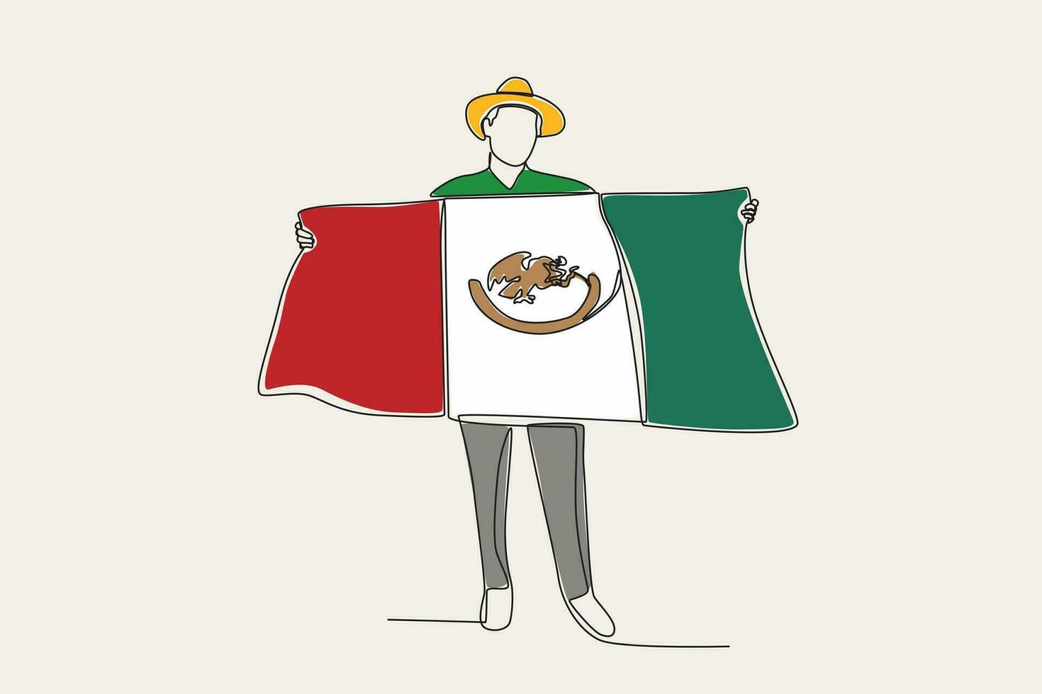 kleur illustratie van een Mens Holding een Mexicaans vlag vector