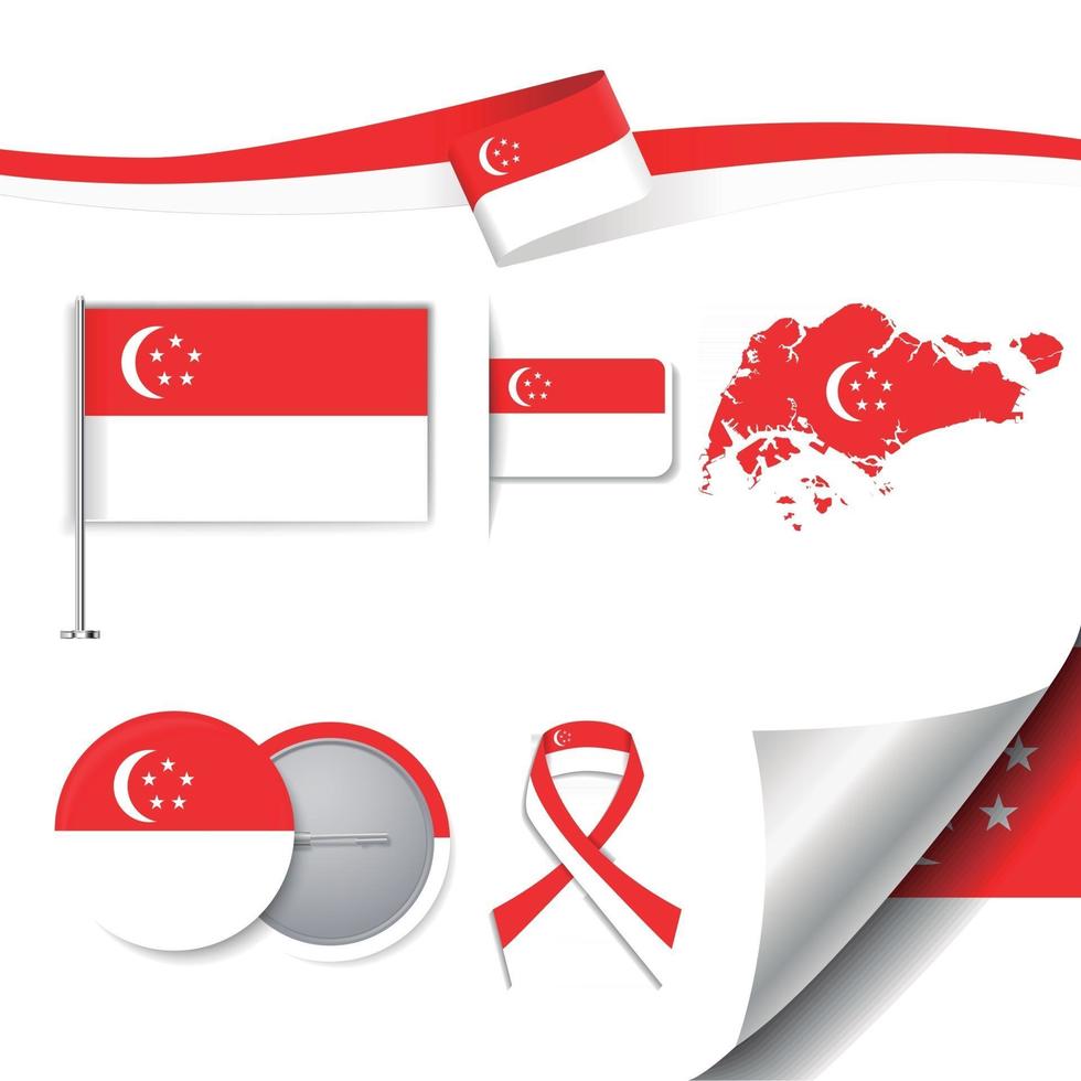 vlag van singapore met elementen vector