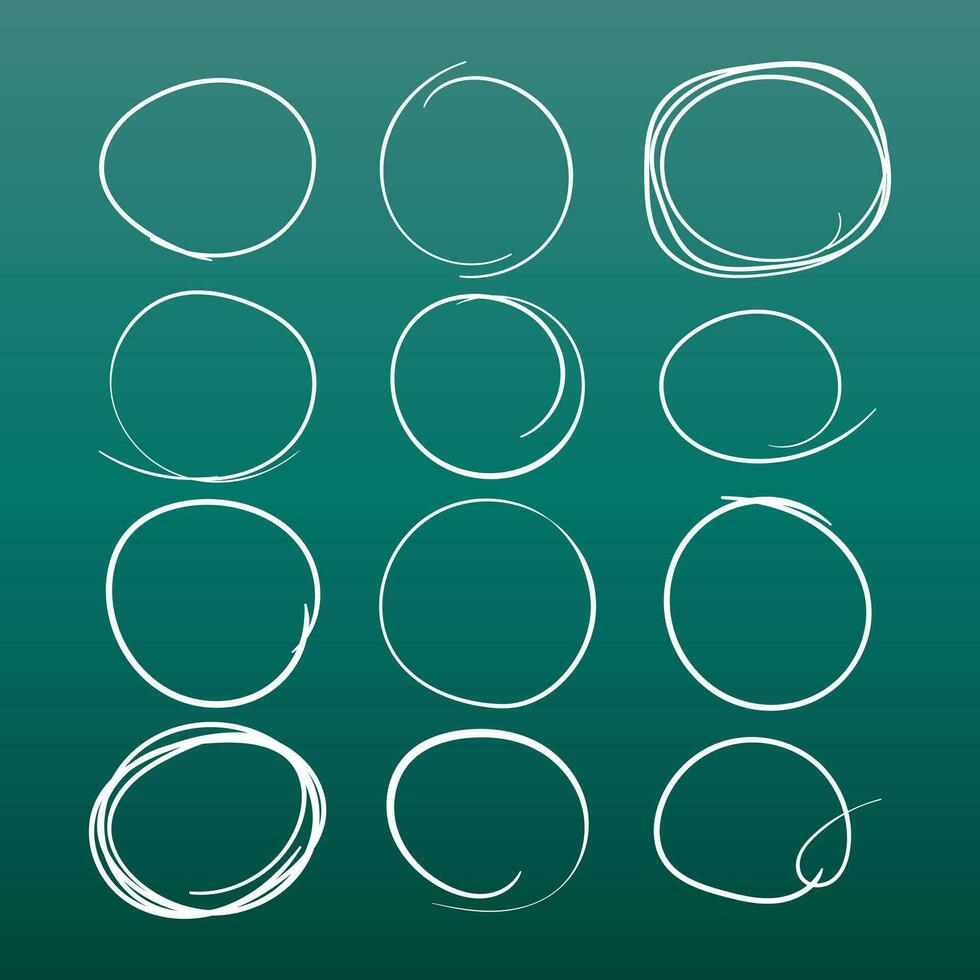 reeks van de hand- getrokken kattebelletje cirkels. vector element. illustratie Aan groen achtergrond.