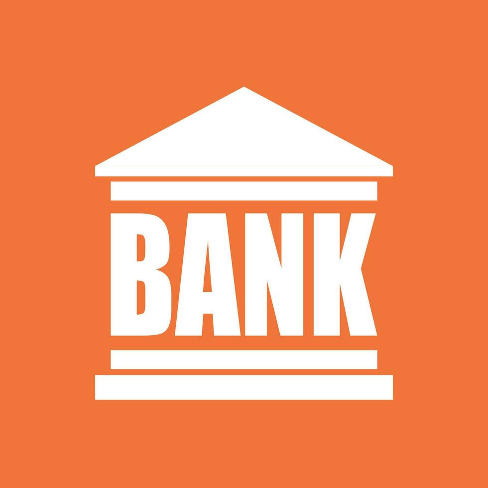 bank gebouw icoon in vlak stijl. vector illustratie Aan oranje achtergrond.