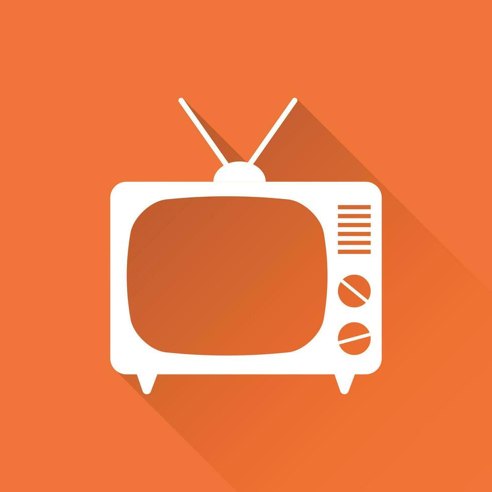 TV icoon vector illustratie in vlak stijl geïsoleerd Aan oranje achtergrond met lang schaduw. televisie symbool voor web plaats ontwerp, logo, app, ui.