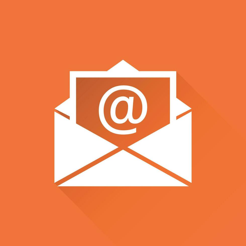mail envelop icoon vector geïsoleerd Aan oranje achtergrond met lang schaduw. symbolen van e-mail vlak vector illustratie.