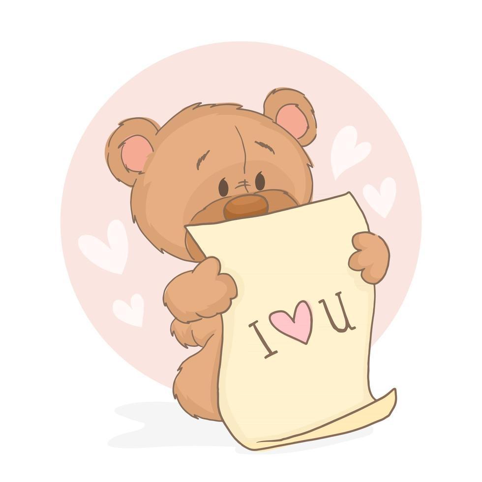 schattige teddybeer verliefd valentijnsdag of moederdag briefkaart vector