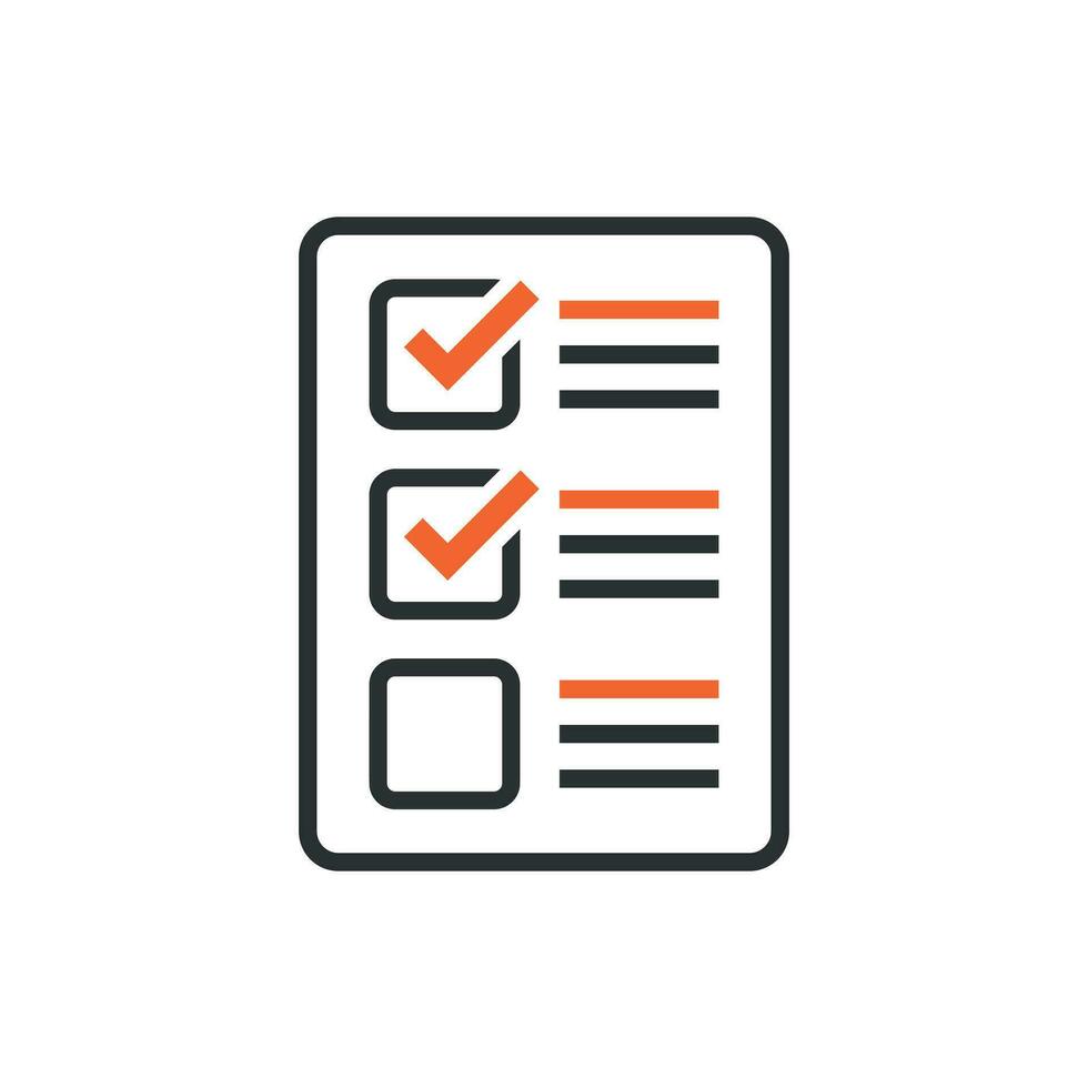 checklist document teken icoon in vlak stijl. enquête vector illustratie Aan wit geïsoleerd achtergrond. controleren Mark banier bedrijf concept.