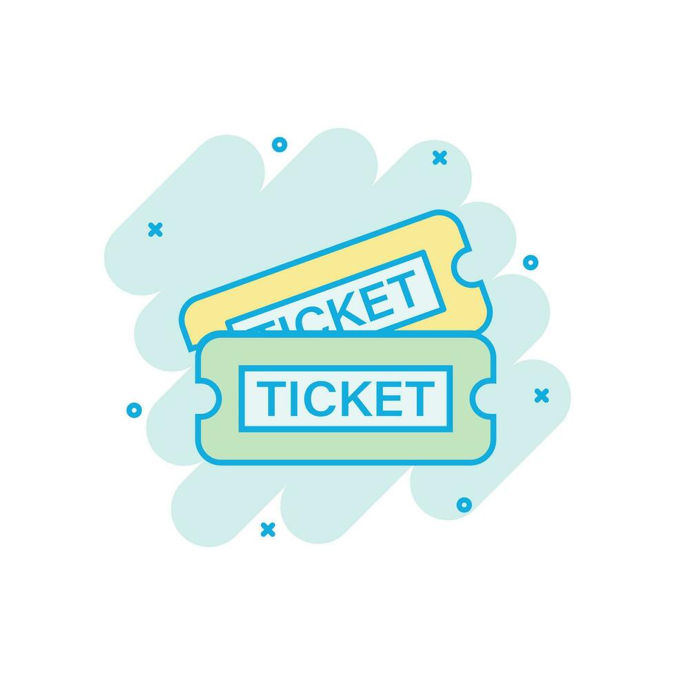 bioscoop ticket icoon in grappig stijl. toegeven een coupon Ingang vector tekenfilm illustratie pictogram. ticket bedrijf concept plons effect.