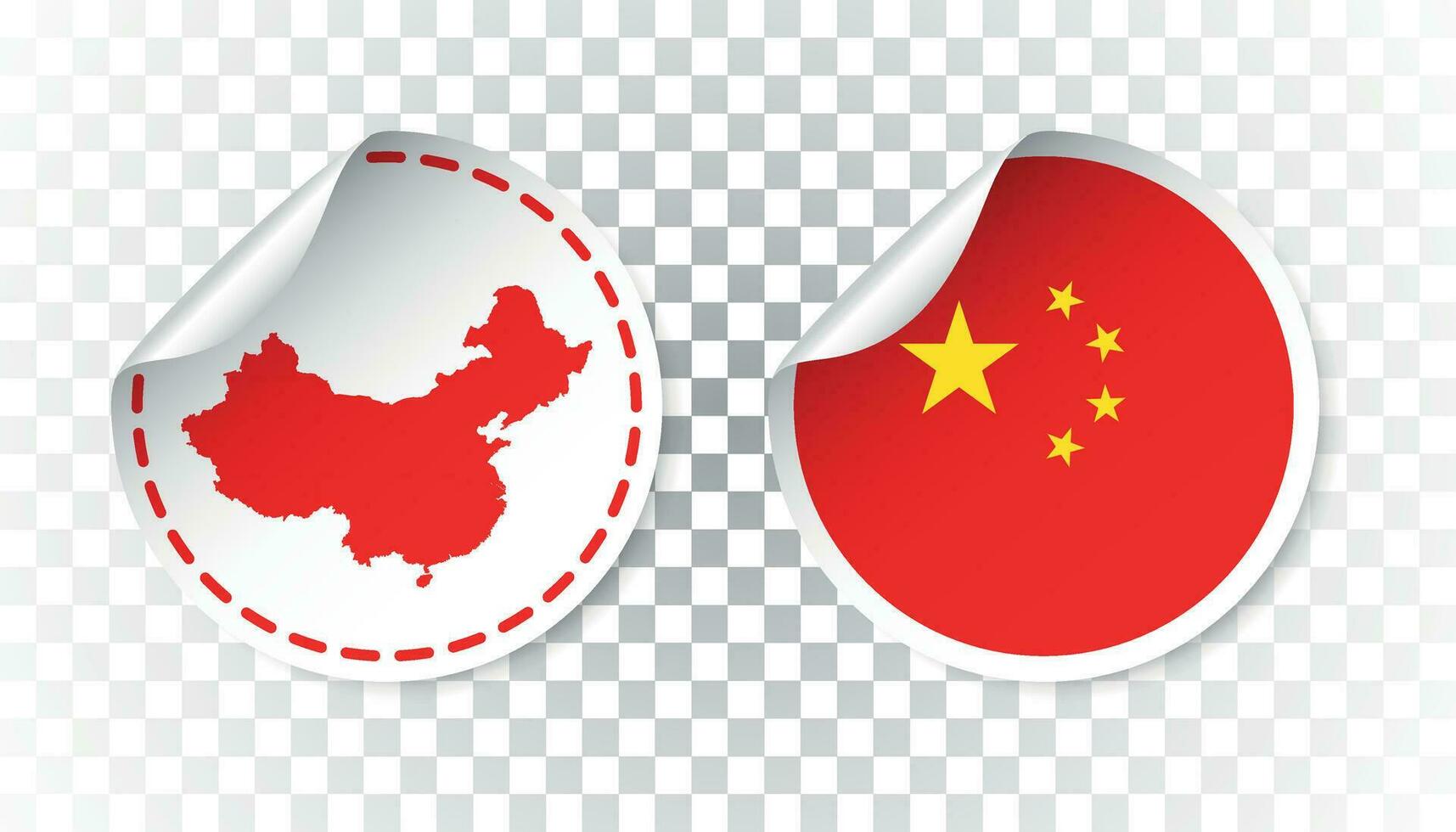 China sticker met vlag en kaart. label, ronde label met land. vector illustratie Aan geïsoleerd achtergrond.