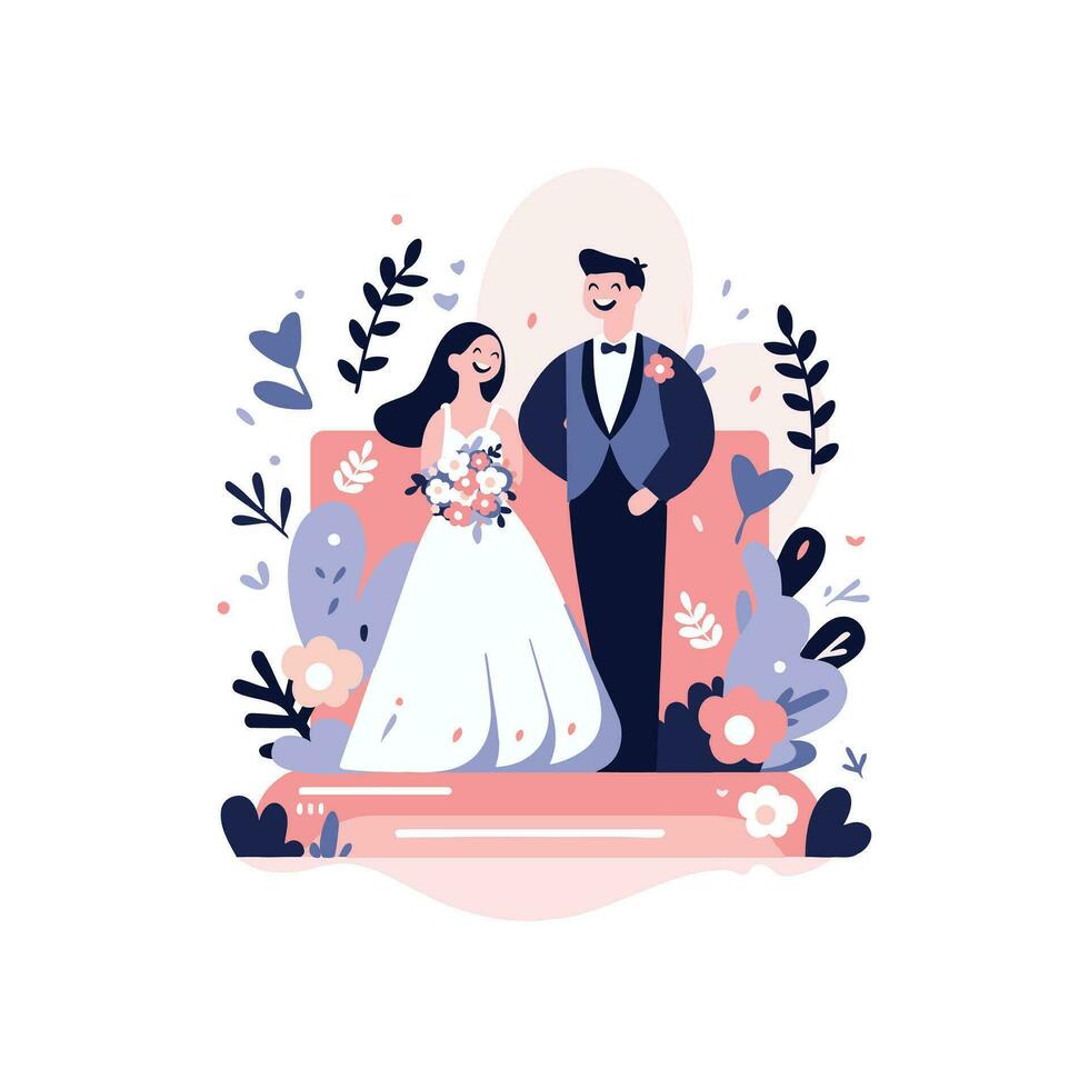 paar met lief bruiloft in vlak stijl geïsoleerd Aan achtergrond vector