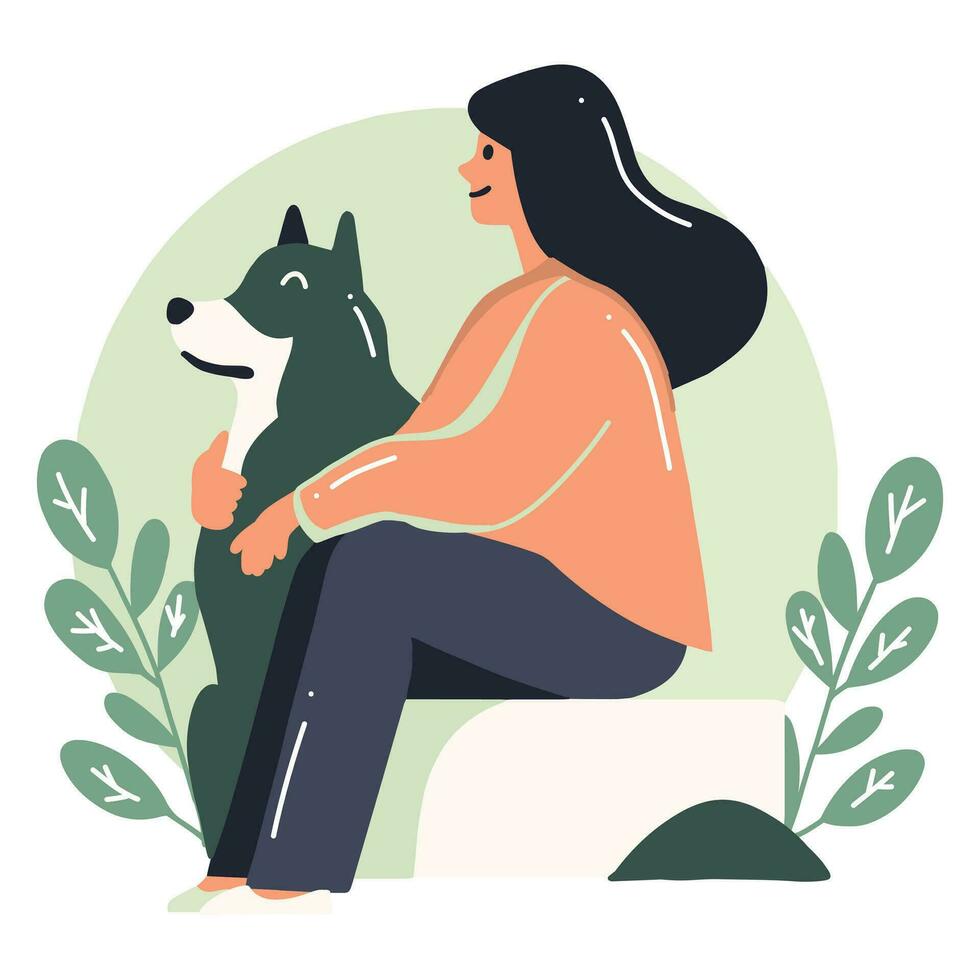 tiener- meisje met schattig hond in vlak stijl geïsoleerd Aan achtergrond vector