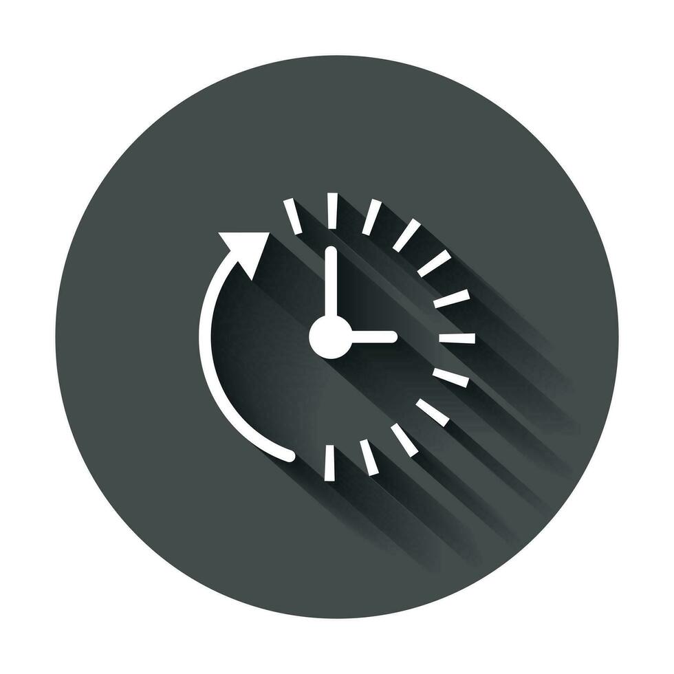 klok countdown icoon in vlak stijl. tijd chronometer vector illustratie met lang schaduw. klok bedrijf concept.