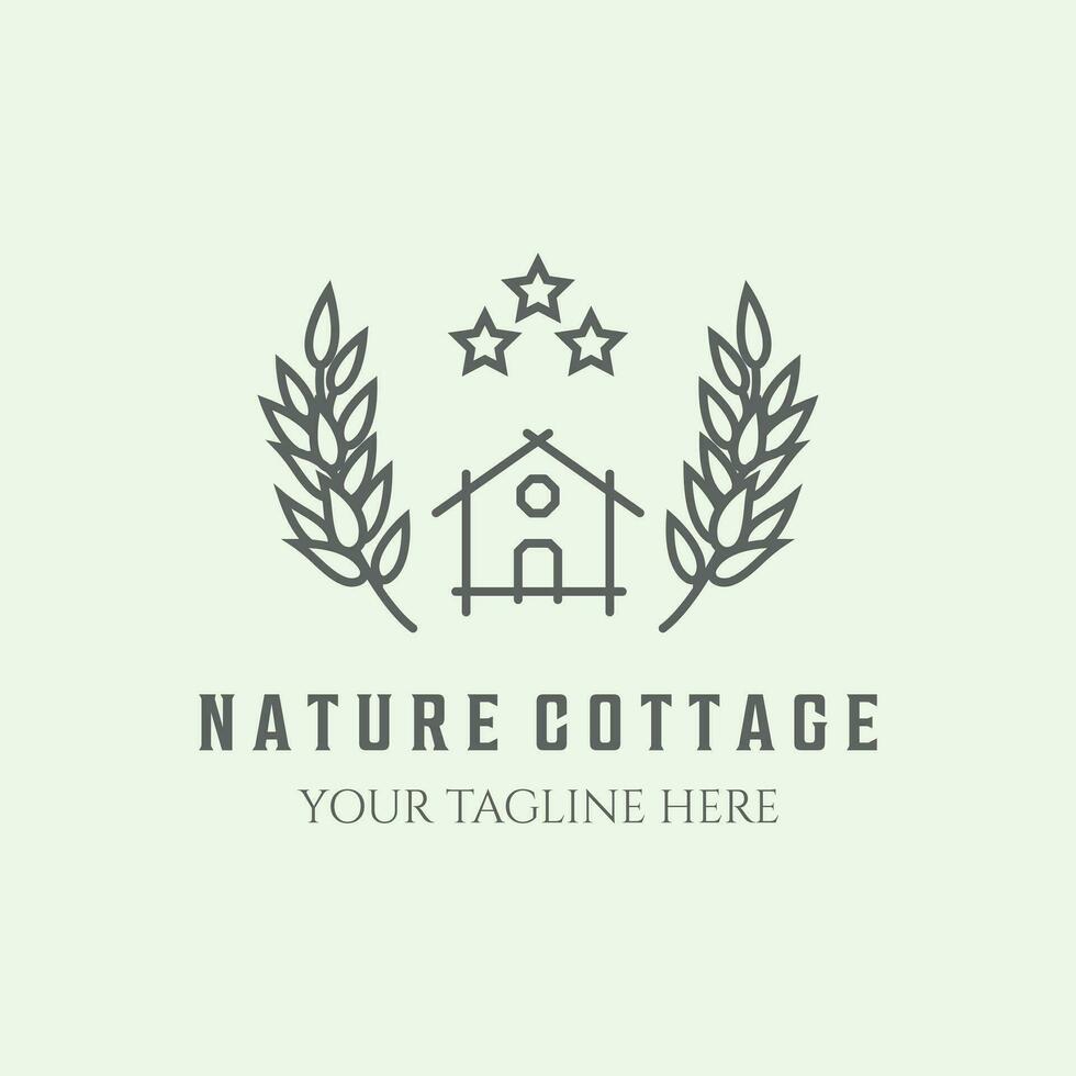 natuur logo huisje lijn minimalistische illustratie kunst tarwe vector