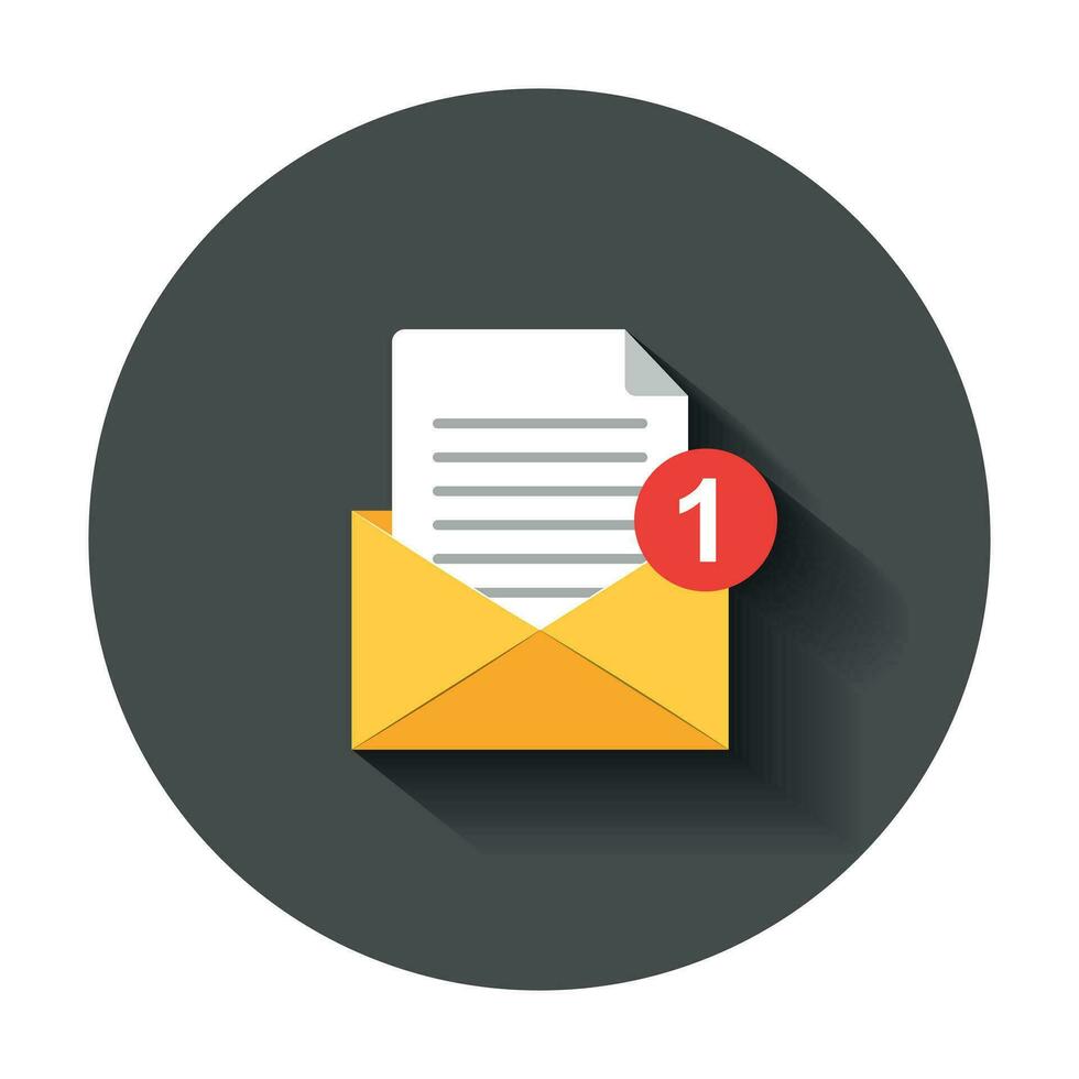 mail envelop icoon in vlak stijl. e-mail bericht vector illustratie met lang schaduw. postbus e-mail bedrijf concept.