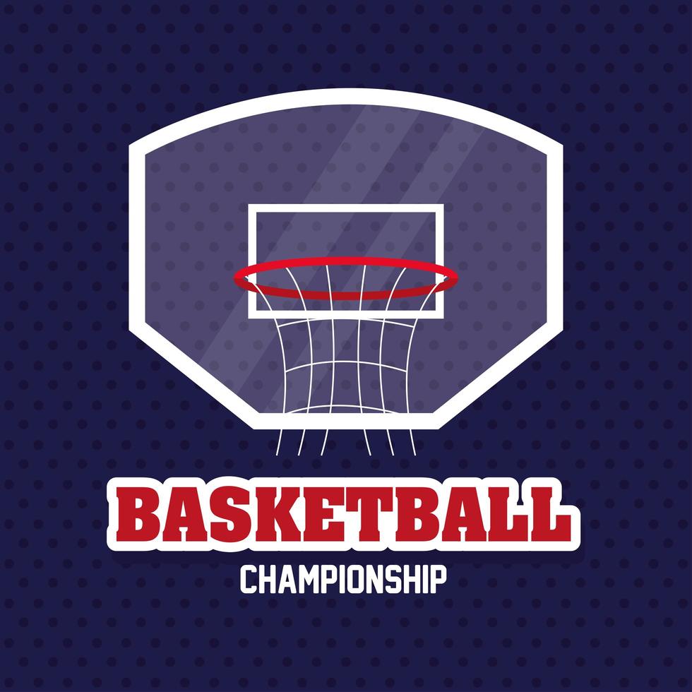 basketbalkampioenschap, embleem, ontwerp van basketbal en hoepelmand vector