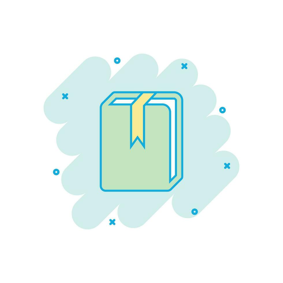 vector tekenfilm boek bibliotheek icoon in grappig stijl. onderwijs concept illustratie pictogram. boek bedrijf plons effect concept.