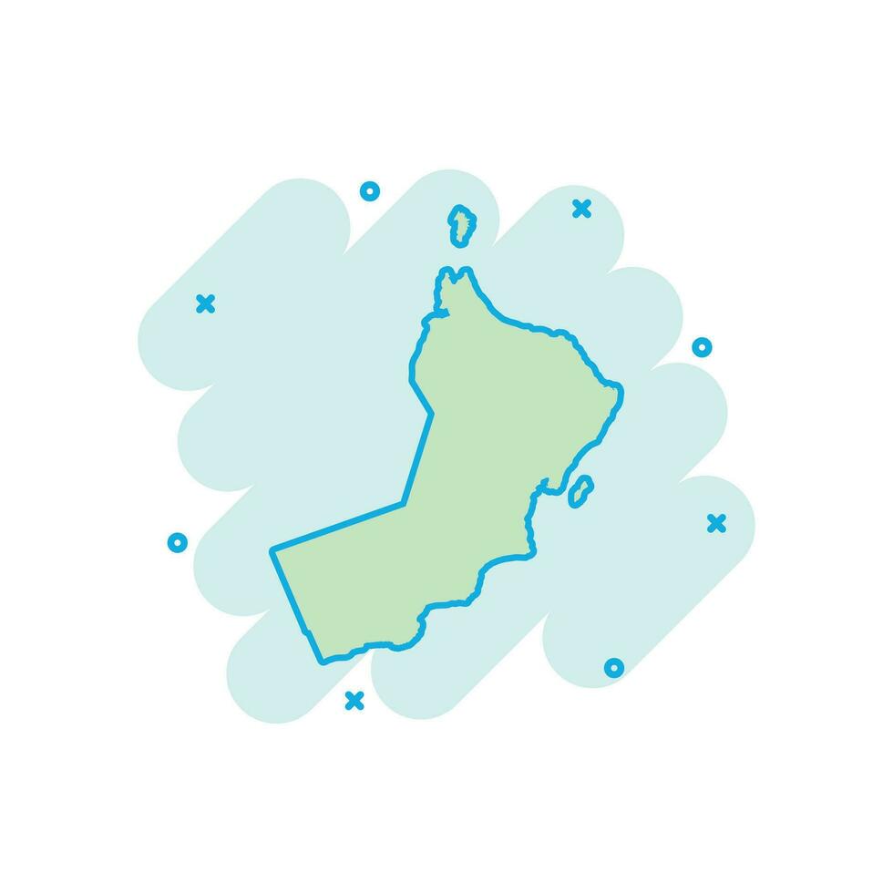 vector tekenfilm Oman kaart icoon in grappig stijl. Oman teken illustratie pictogram. cartografie kaart bedrijf plons effect concept.