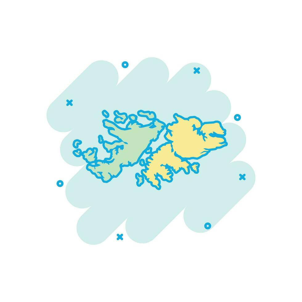vector tekenfilm Falkland eilanden kaart icoon in grappig stijl. Falkland eilanden teken illustratie pictogram. cartografie kaart bedrijf plons effect concept.