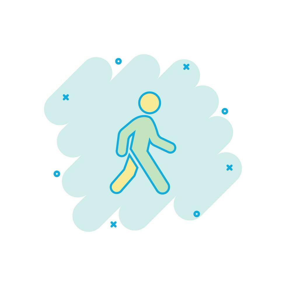 vector tekenfilm wandelen Mens icoon in grappig stijl. mensen wandelen teken illustratie pictogram. voetganger bedrijf plons effect concept.