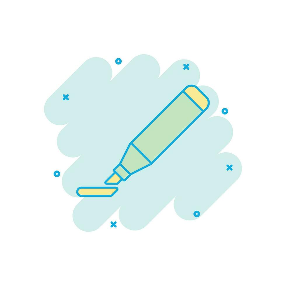 vector tekenfilm markeerstift markeerstift pen icoon in grappig stijl. hoogtepunt concept illustratie pictogram. kantoor schrijfbehoeften bedrijf plons effect concept.