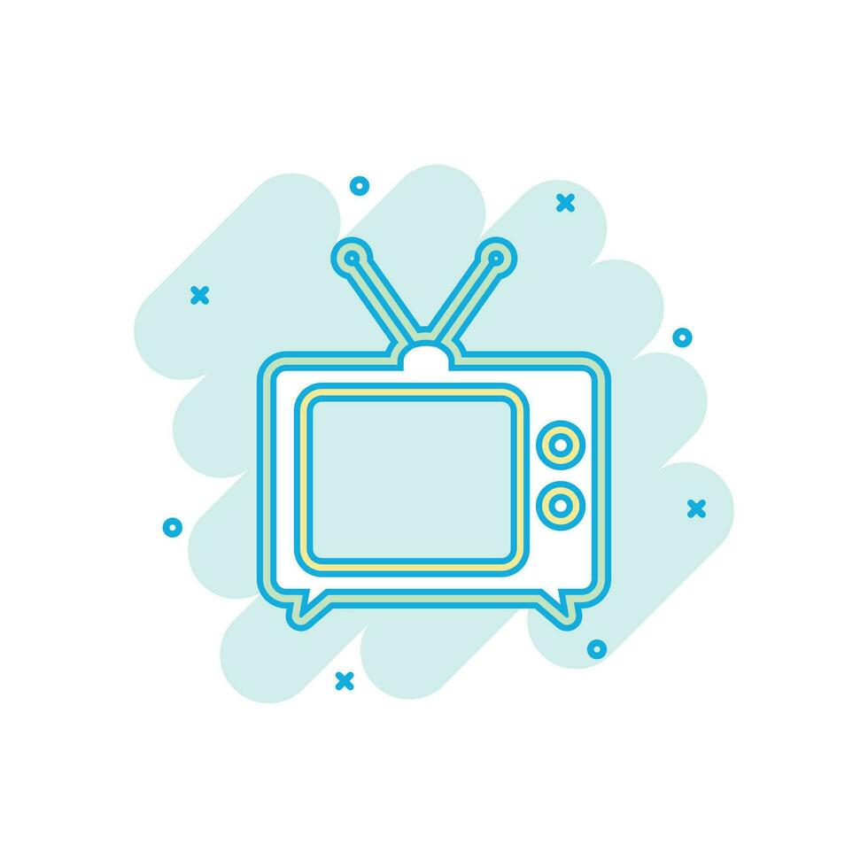 tekenfilm gekleurde TV icoon in grappig stijl. televisie illustratie pictogram. TV teken plons bedrijf concept. vector