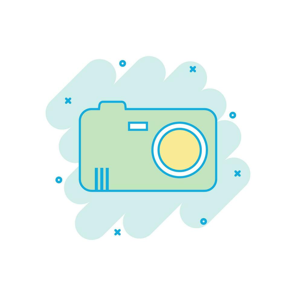 tekenfilm gekleurde foto camera icoon in grappig stijl. fotograaf cam illustratie pictogram. camera teken plons bedrijf concept. vector