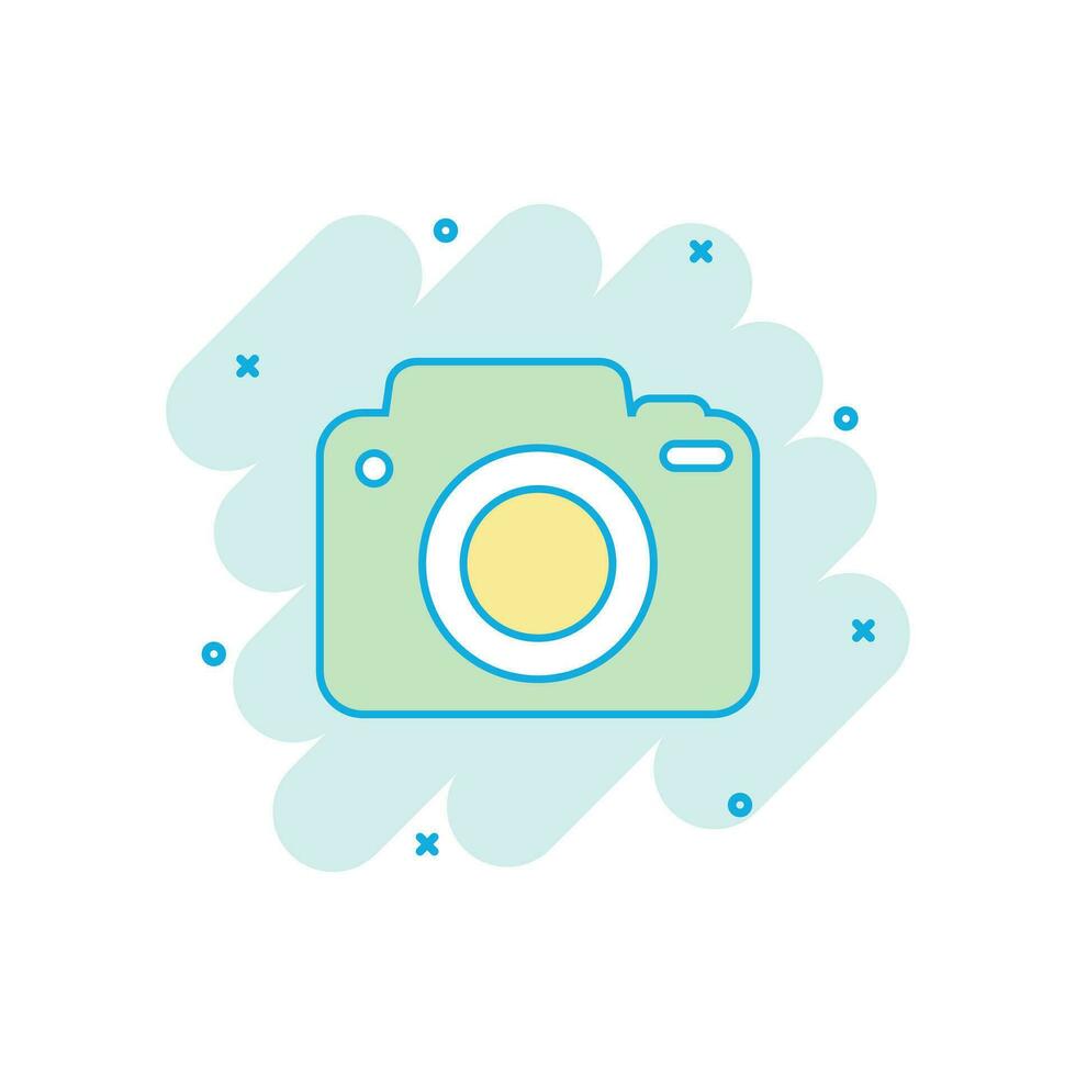 tekenfilm gekleurde foto camera icoon in grappig stijl. fotograaf cam illustratie pictogram. camera teken plons bedrijf concept. vector